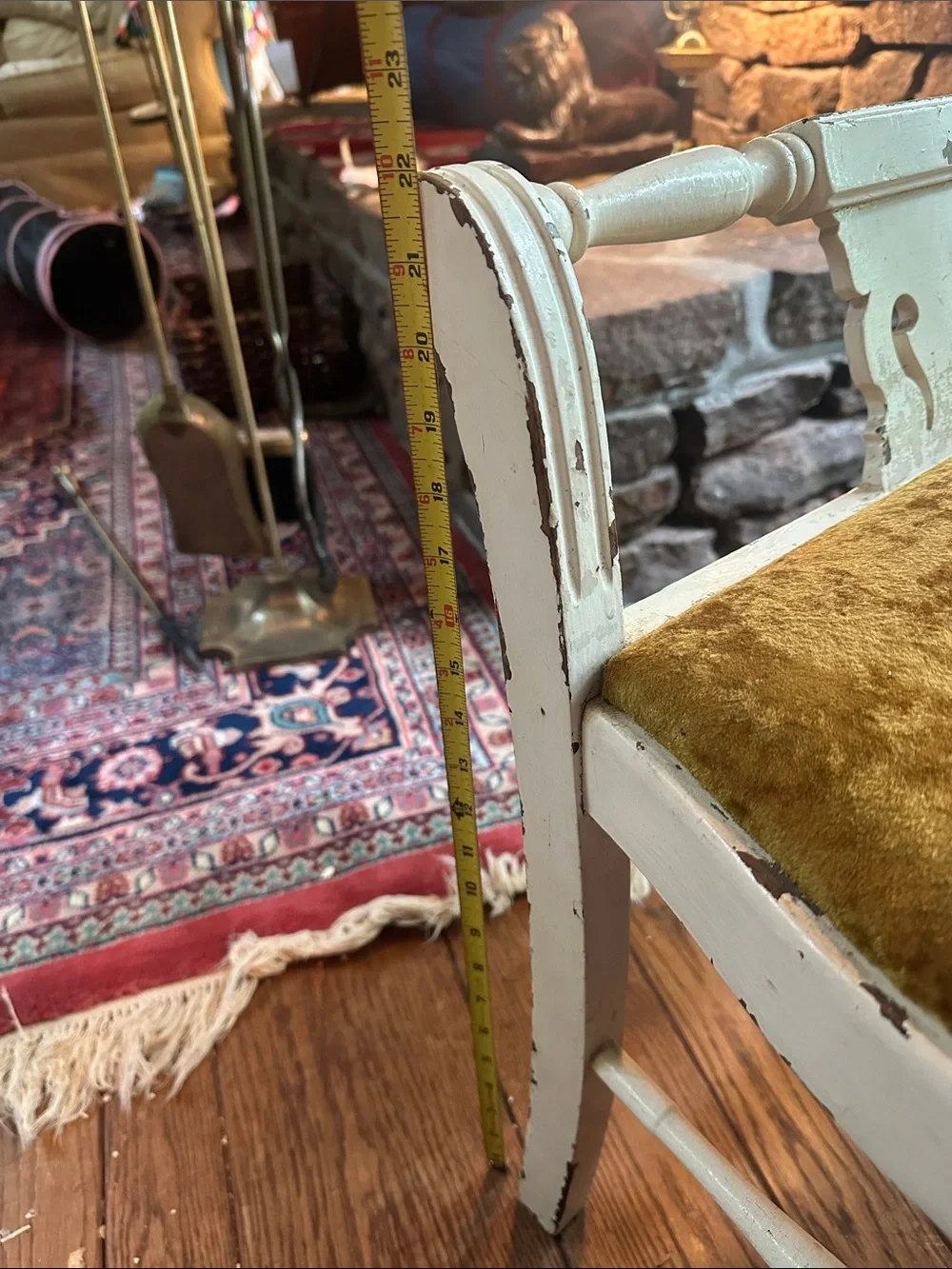 Velvet Accent Bench BRUMBY CHAIRS with Distressed White Frame